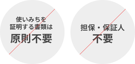 使いみちを証明する書類は原則不要／担保・保証人不要